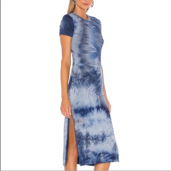 Revolve Lovers + Friends Irina Tie Dye Midi Dress Medium Navy Blue Stretch Slit - Picture 3 of 8